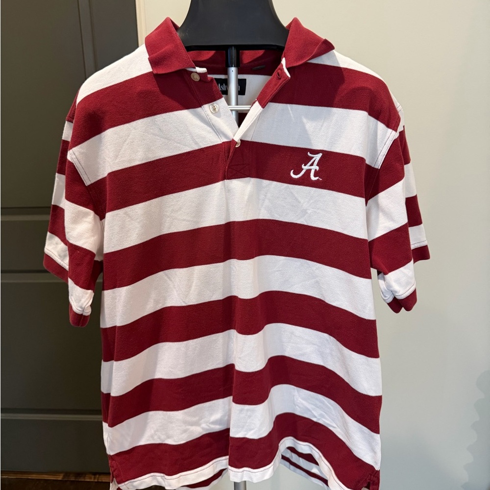 Men’s Ashworth Alabama Crimson & White Striped Polo – Large – New